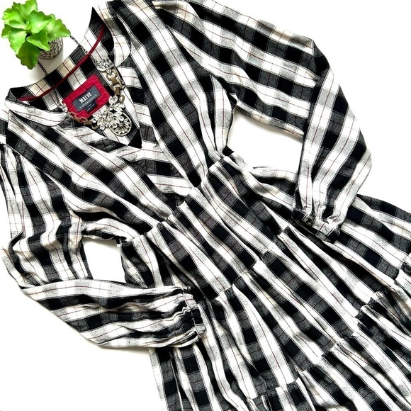 Anthropologie Maeve Amber Tiered Tunic Babydoll Dress Long Sleeve Plaid Size S - Picture 2 of 11
